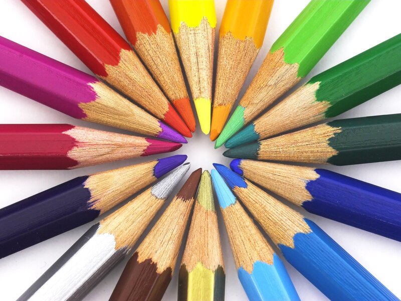 Colorful pencils arranged in a circle