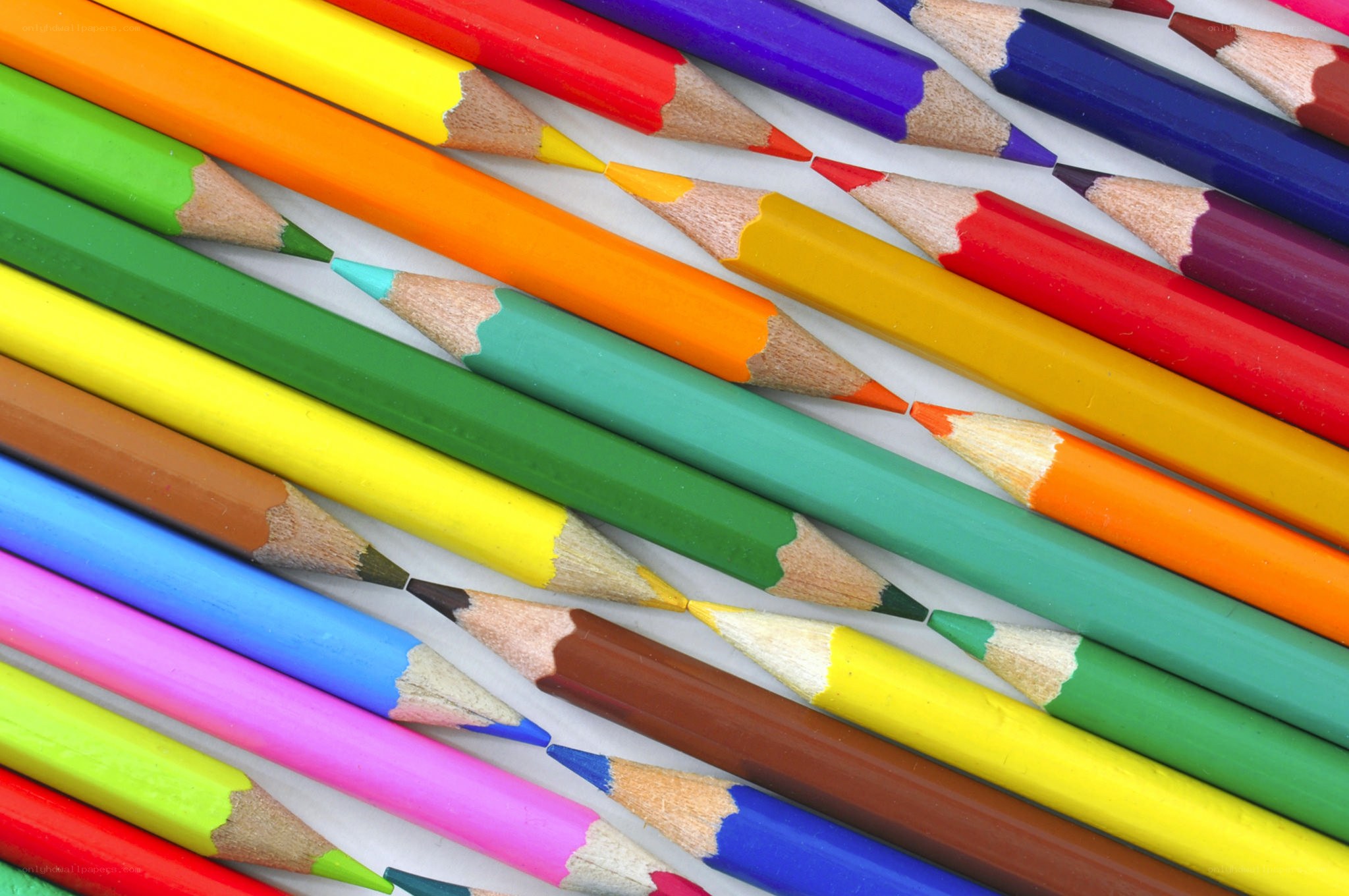 Colorful pencils arranged in rows