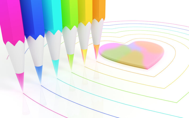 Colorful Pencils Drawing Heart — White