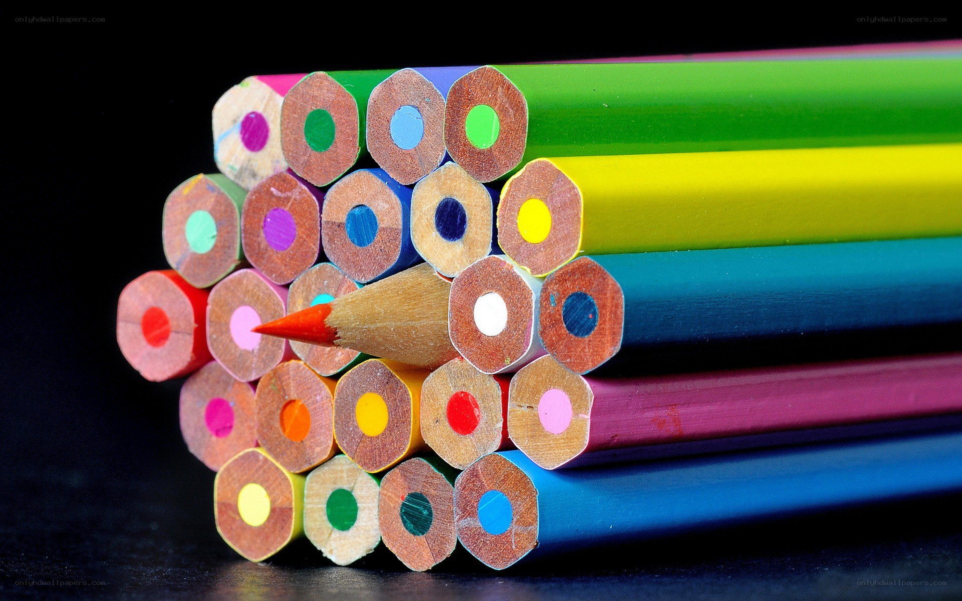 Colorful pencils in a bundle