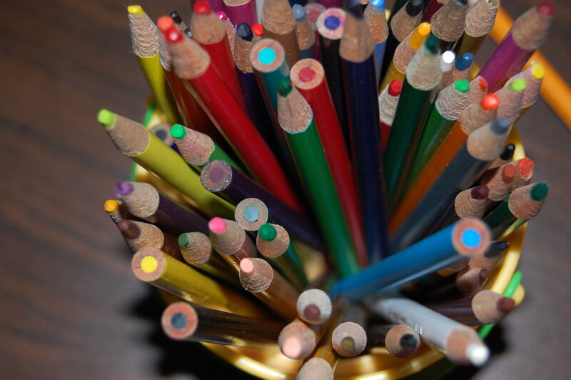 Colorful pencils in a cup