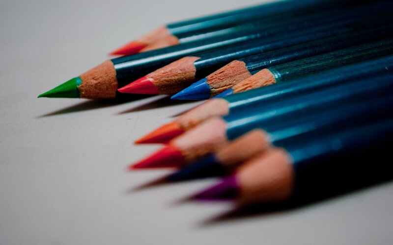 Colorful pencils in a row