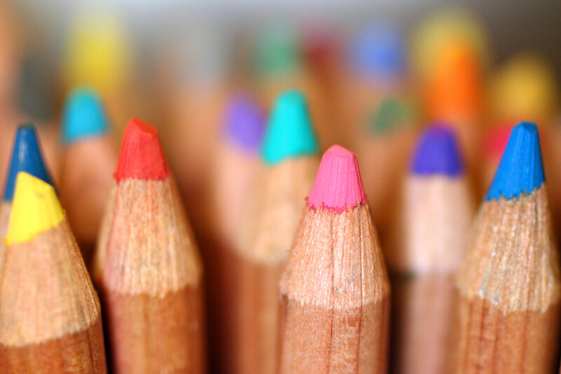 Colorful pencils in focus