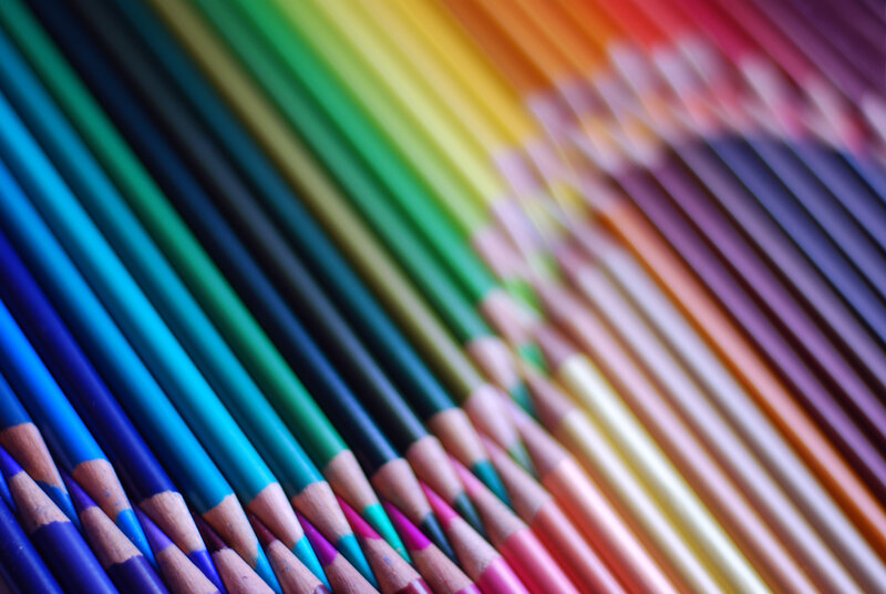 Colorful pencils in rainbow order