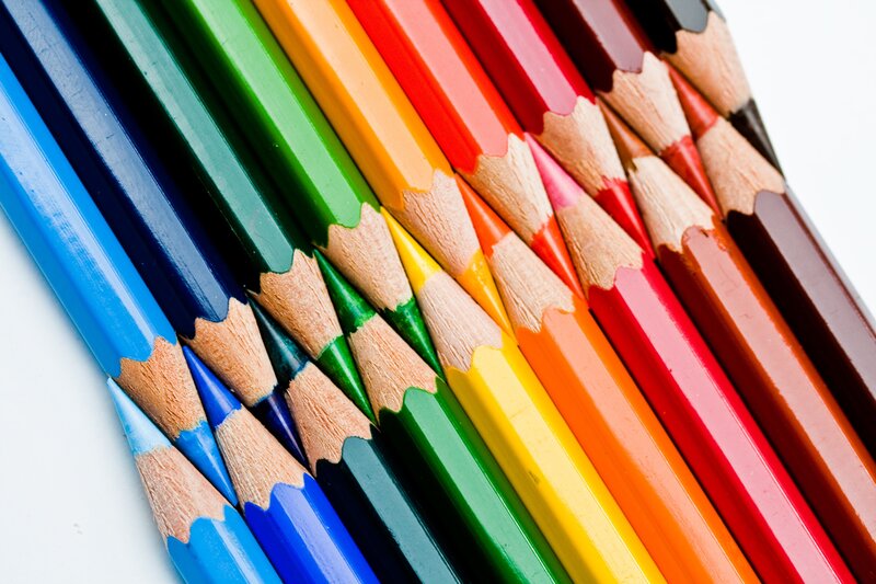 Colorful pencils in rainbow order