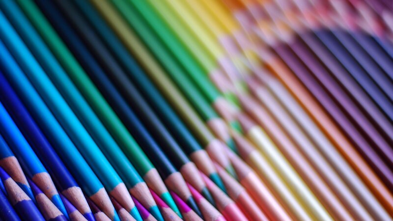 Colorful pencils in rainbow order