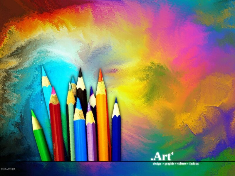 Colorful pencils on abstract art