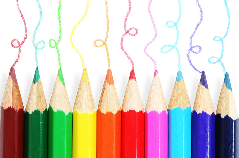 Colorful pencils with drawn lines