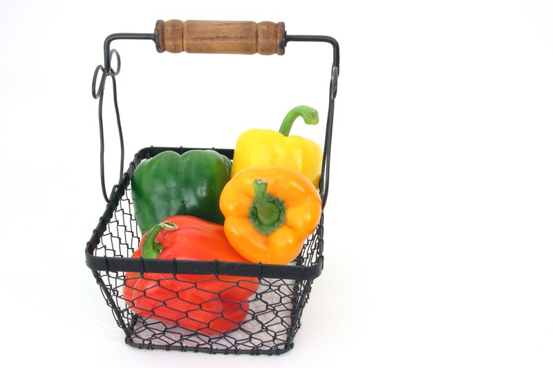 Colorful peppers in a basket
