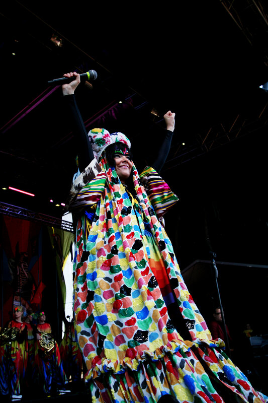 Colorful performer on stage