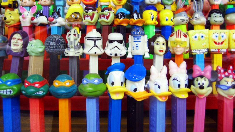 Colorful PEZ dispensers display