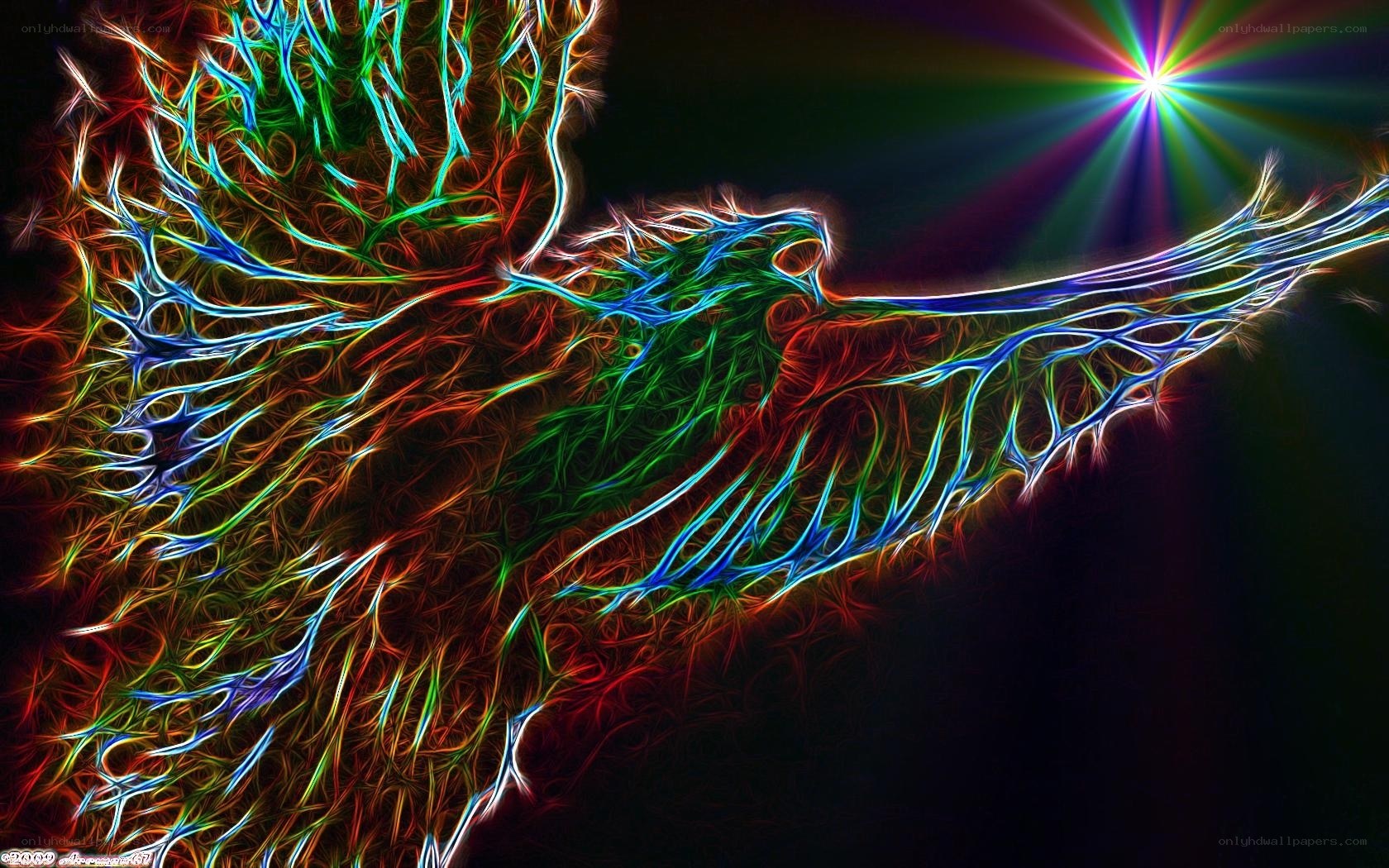 Colorful phoenix in flight