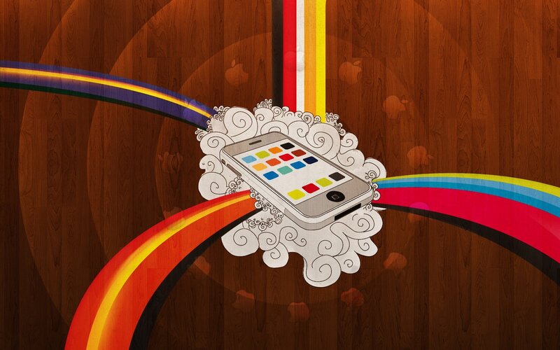 Colorful phone on wood background