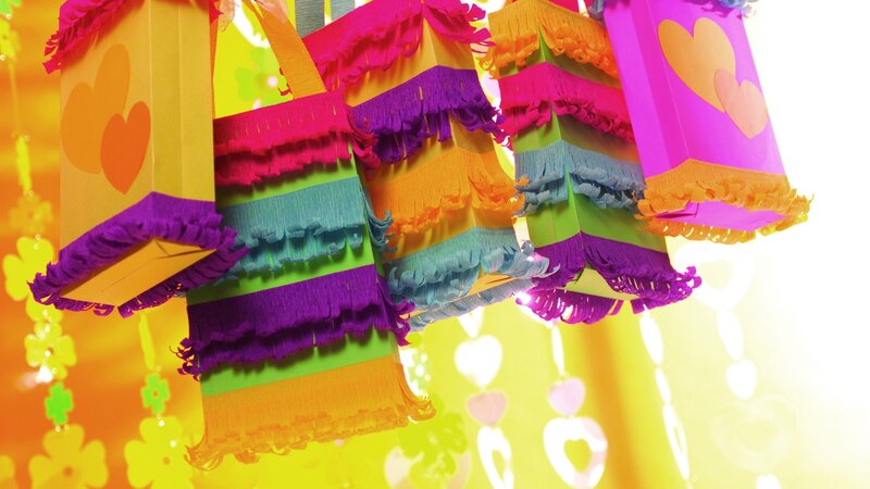 Colorful piñatas hanging