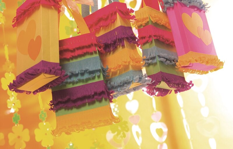 Colorful Piñatas Hanging — Yellow, Festive