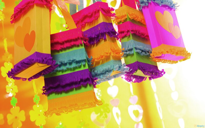Colorful Piñatas Hanging — Yellow