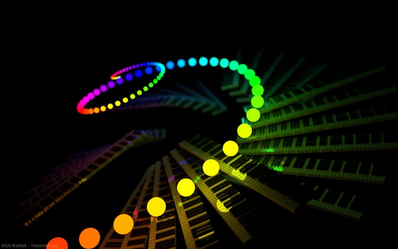 Colorful piano keys in motion