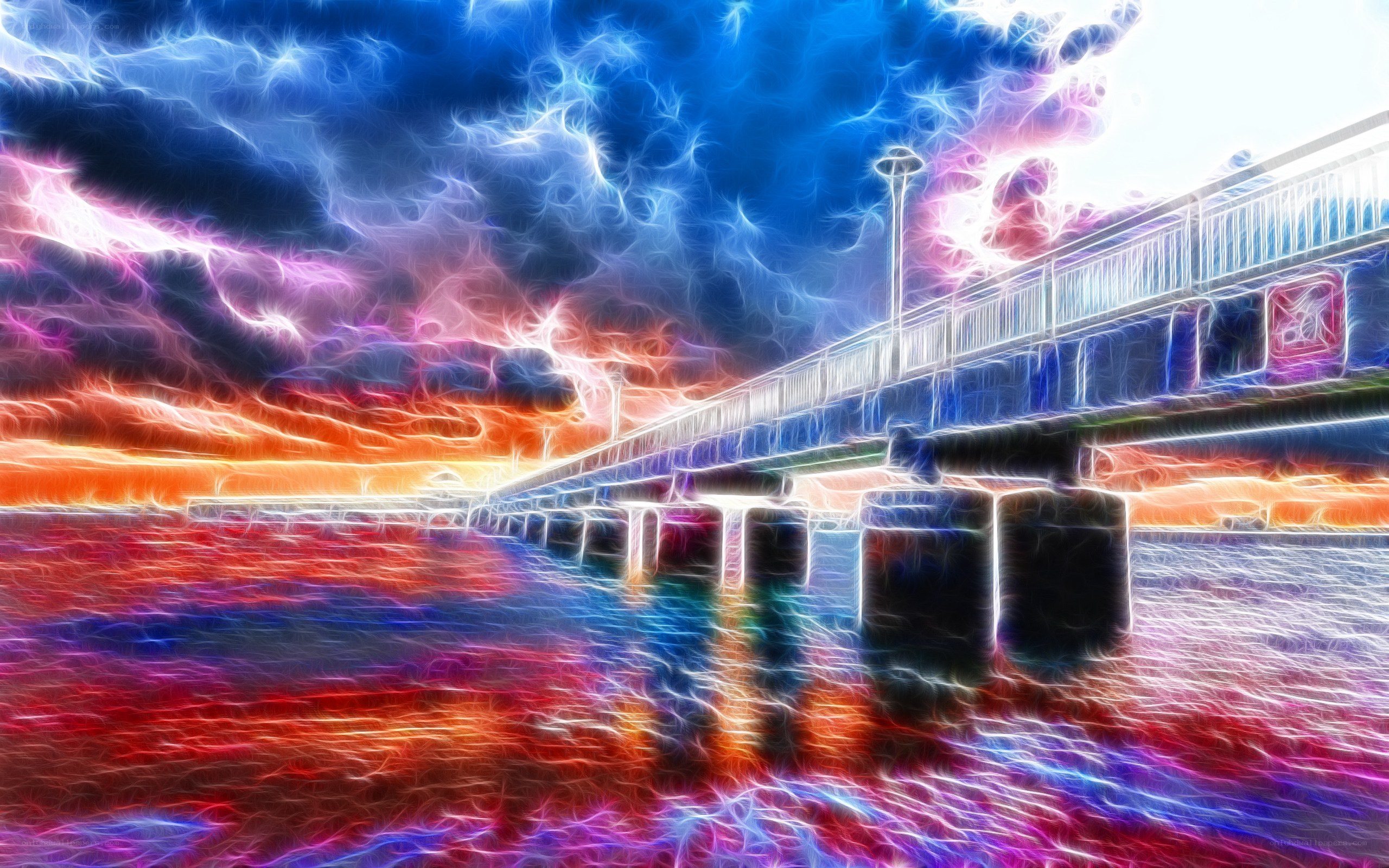 Colorful pier at sunset