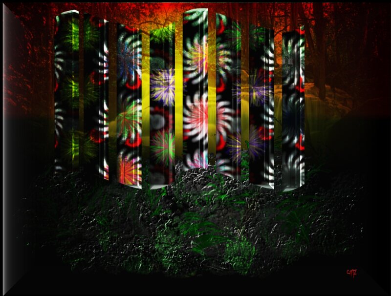 Colorful Pillars in Forest