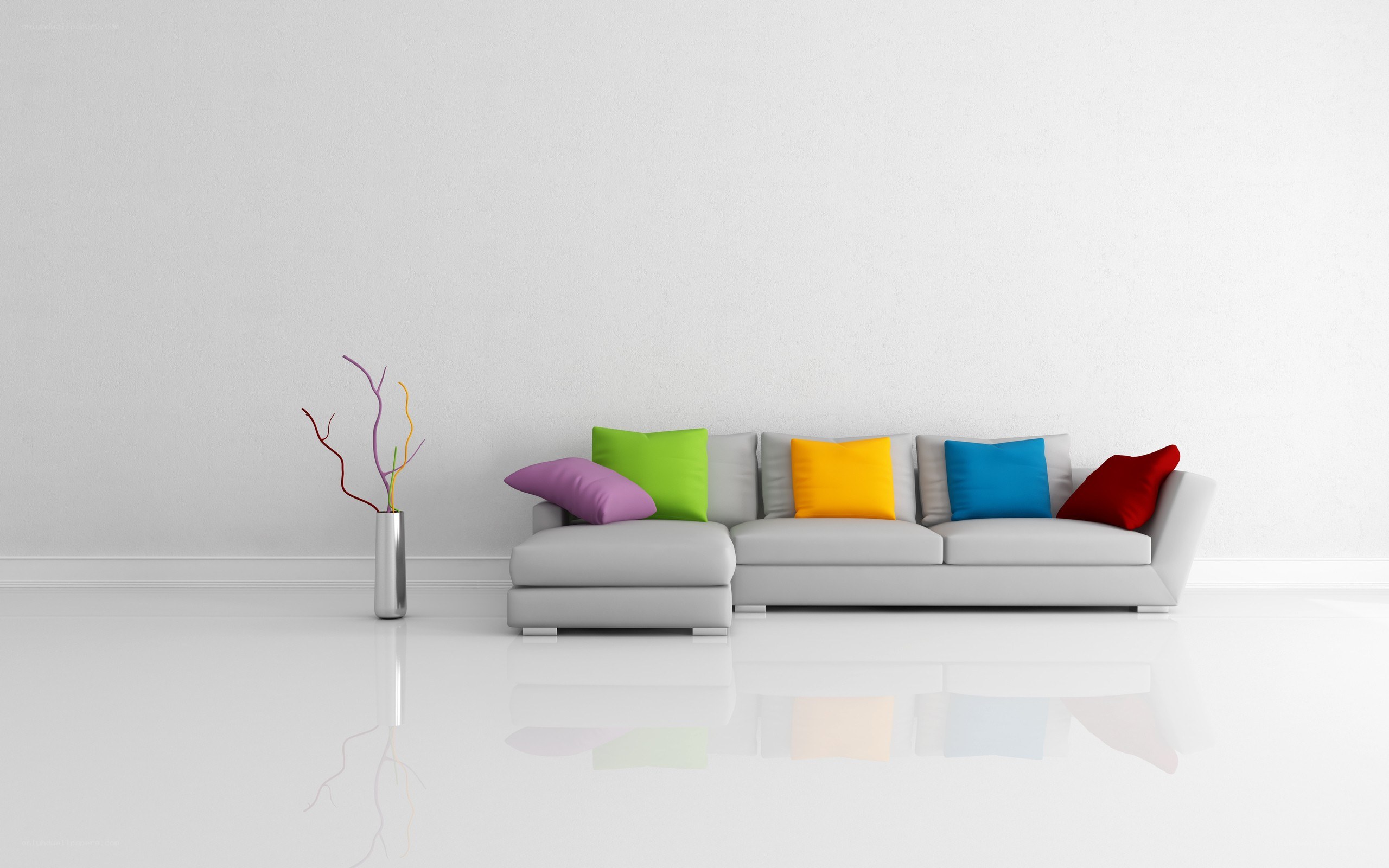 Colorful pillows on a modern sofa
