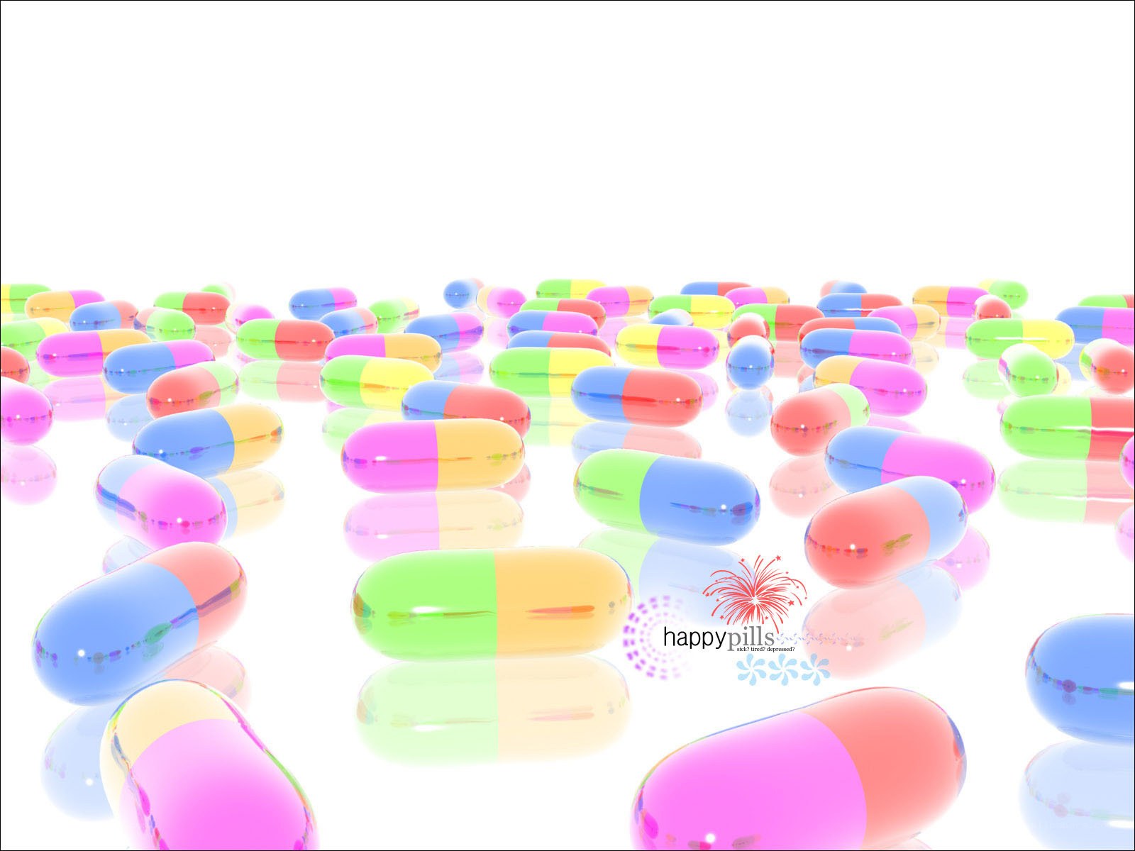 Colorful pills on white surface