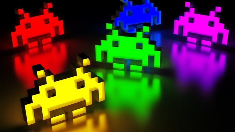 Colorful Pixel Aliens — Red