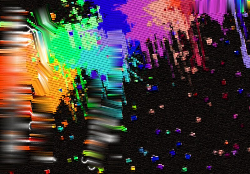 Colorful pixel art explosion