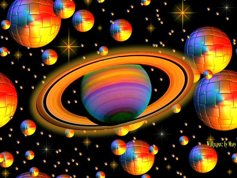 Colorful Planet with Rings — Black