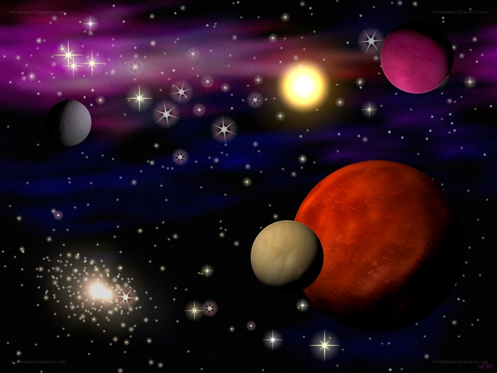 Colorful planets in space