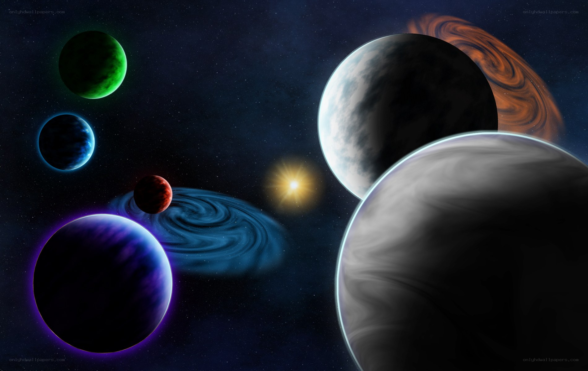 Colorful planets in space