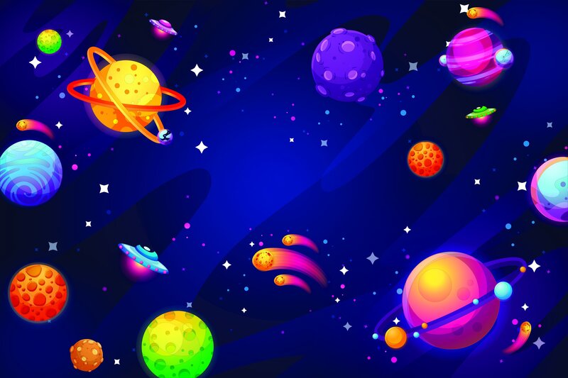 Colorful Planets in Space — Blue, Playful