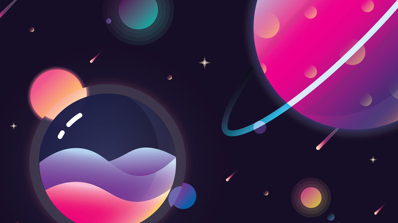 Colorful Planets in Space — Purple, Cosmic, Night, Digital Art, Stars