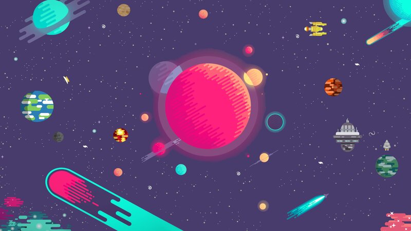 Colorful Planets in Space — Purple, Playful