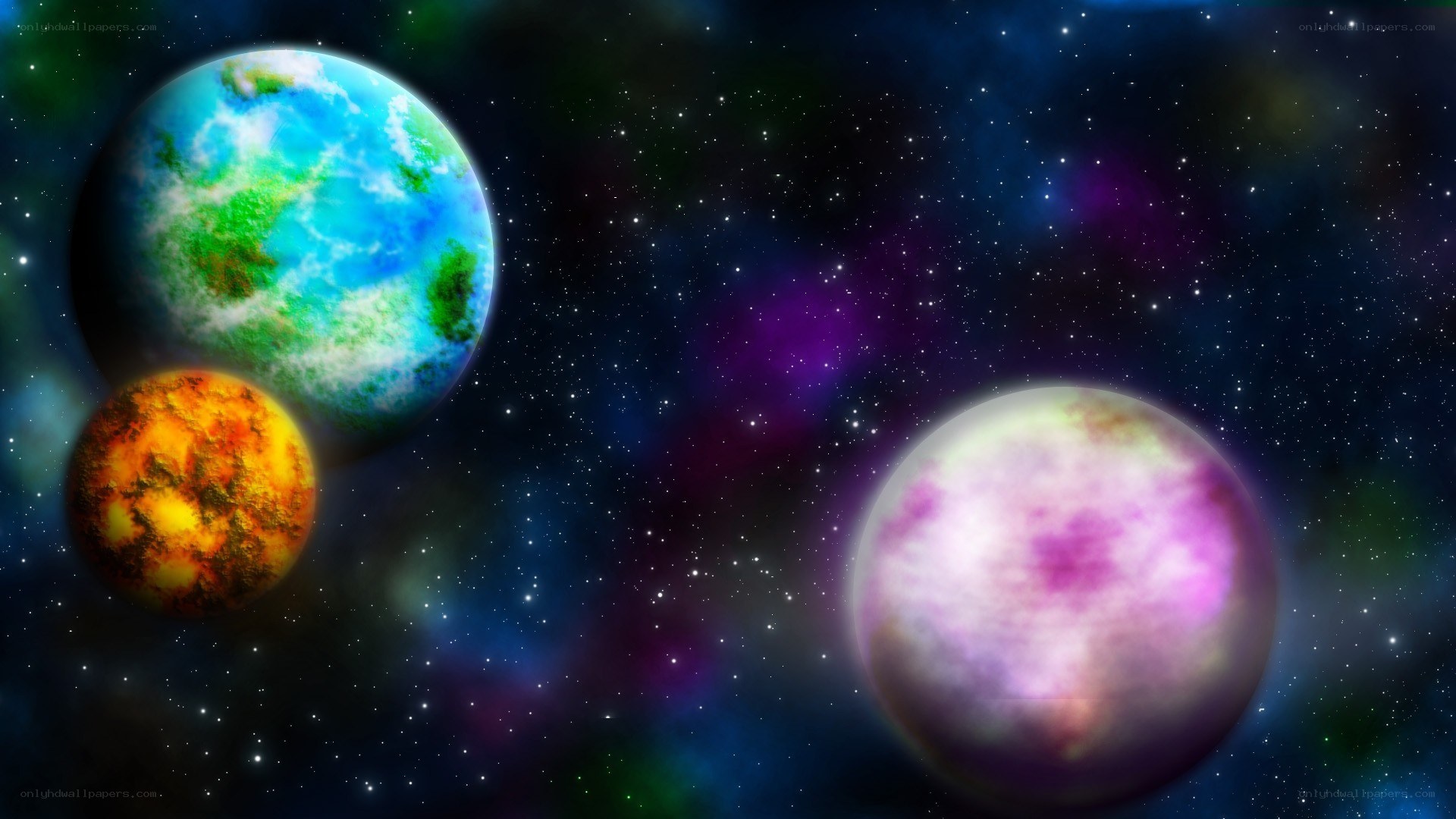 colorful planets in space