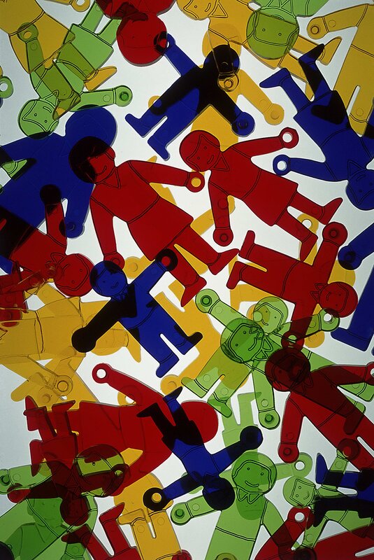 Colorful plastic figures collage