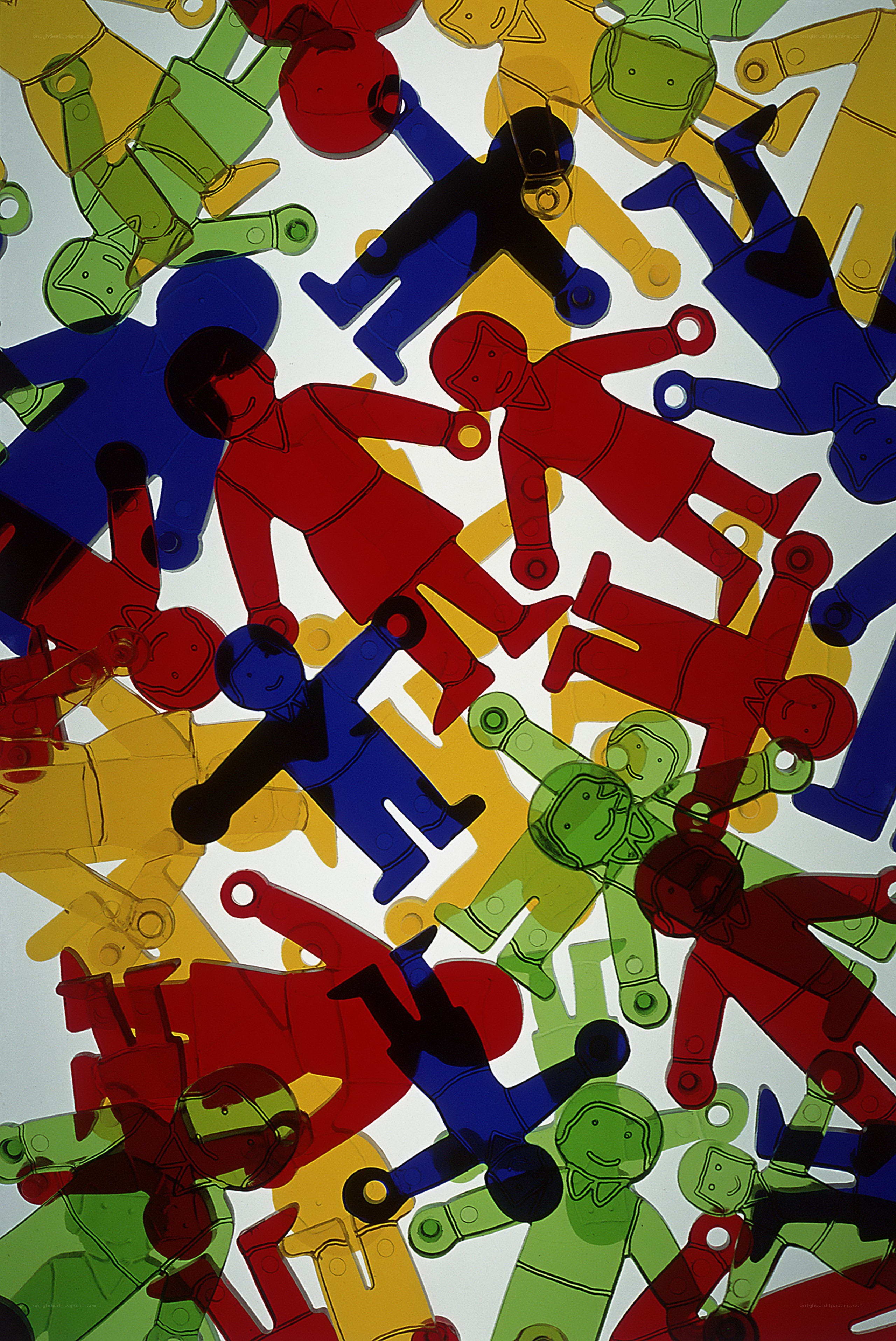 Colorful plastic figures collage
