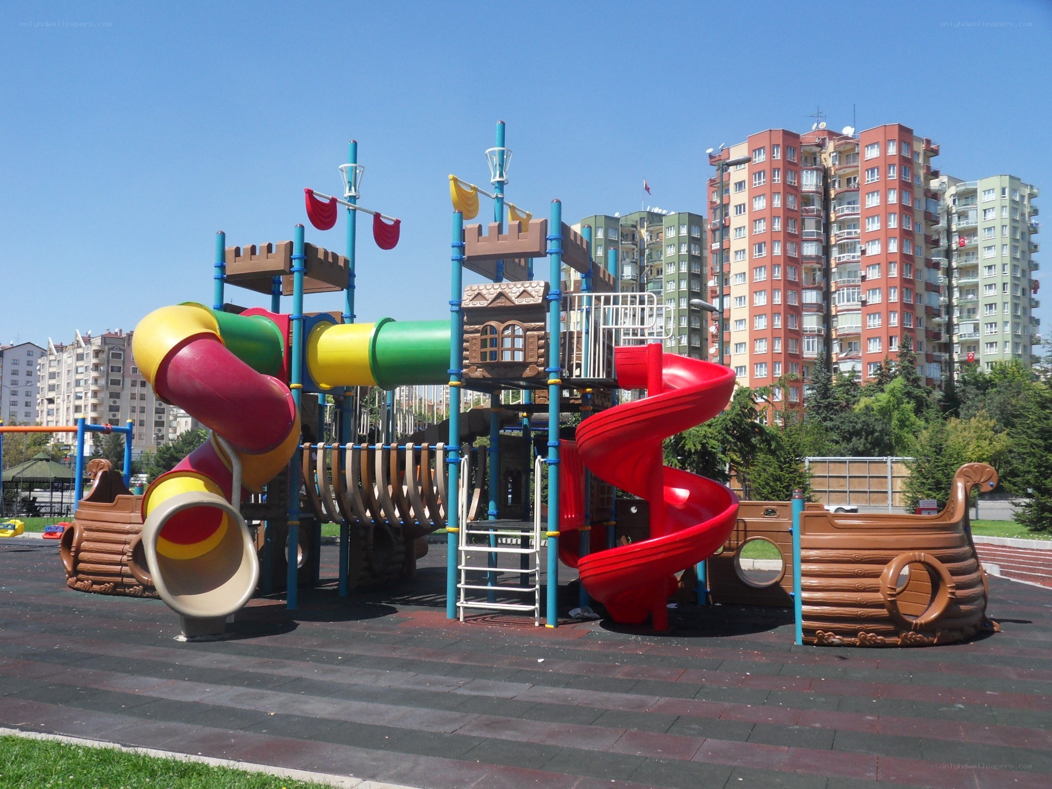 Colorful playground with slides