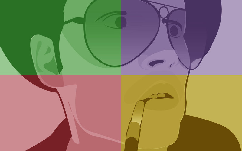 colorful portrait of person with glasses