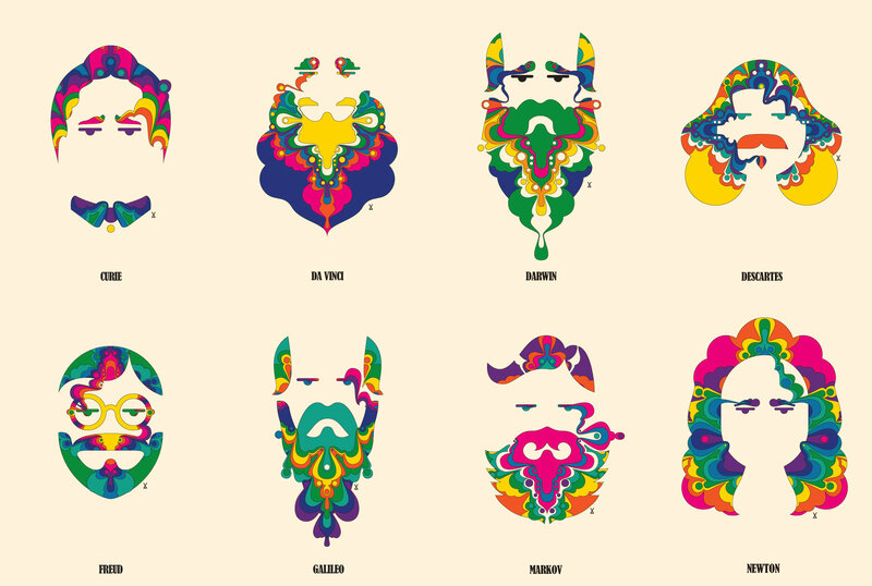 Colorful portraits of famous thinkers