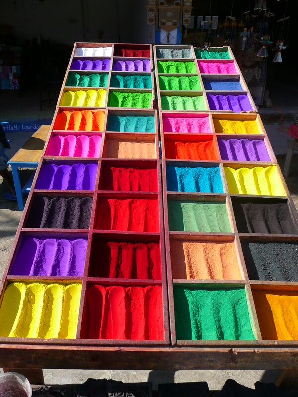 Colorful powder display at market