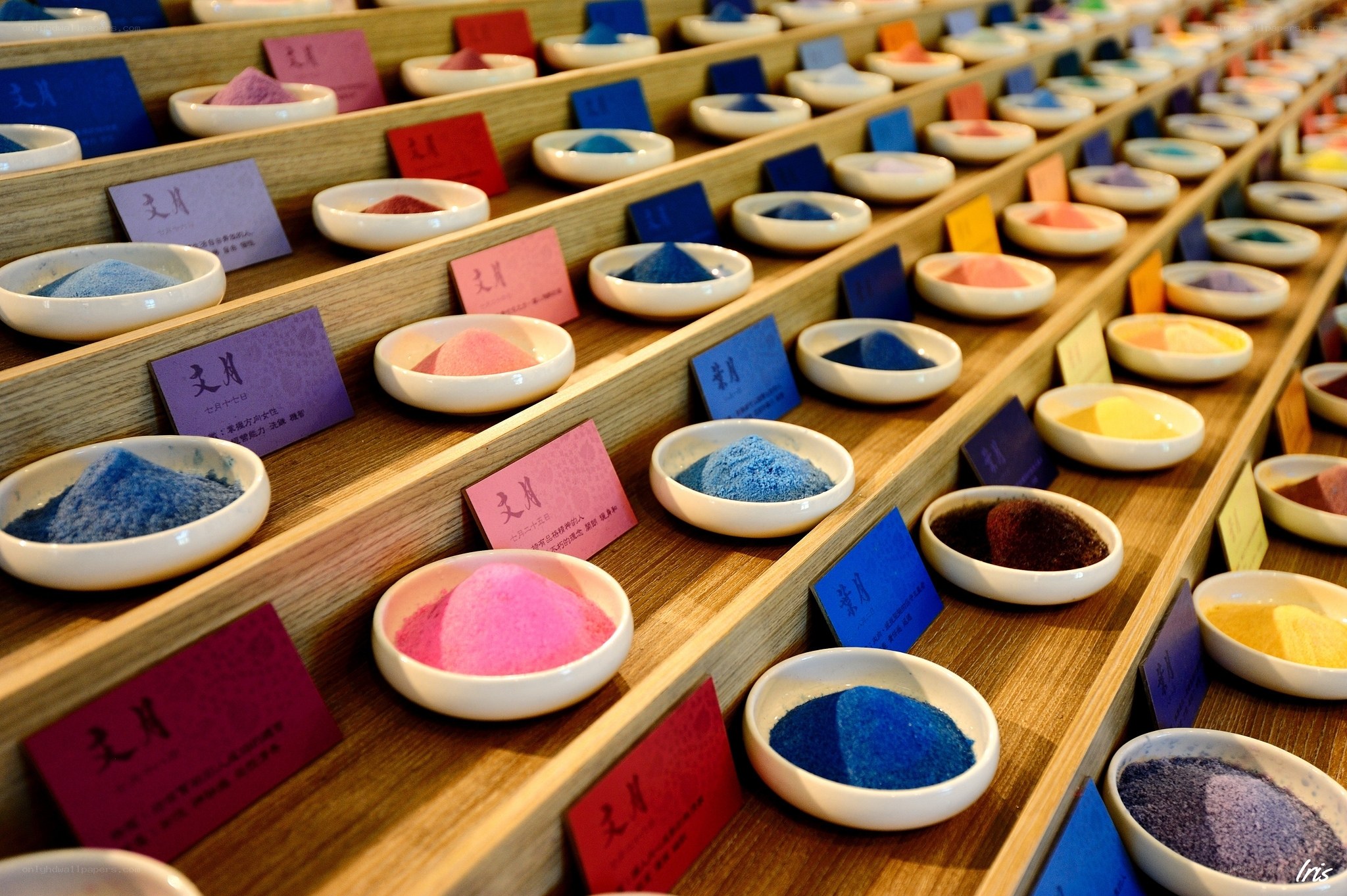 Colorful powders in bowls