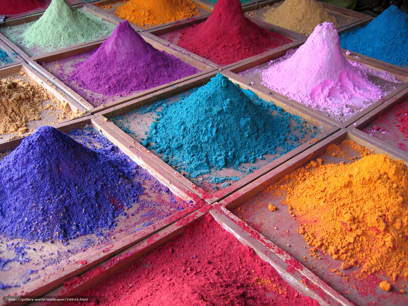 Colorful powders in market display