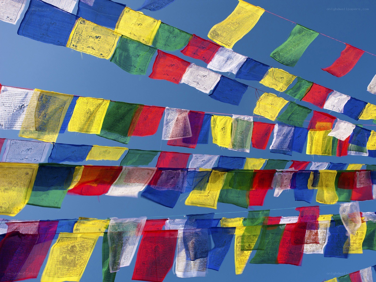 Colorful prayer flags in the sky