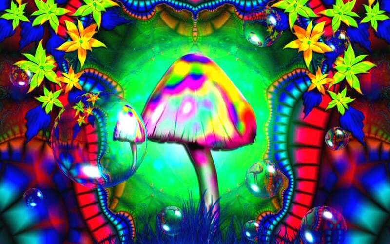 Colorful Psychedelic Mushrooms — Green