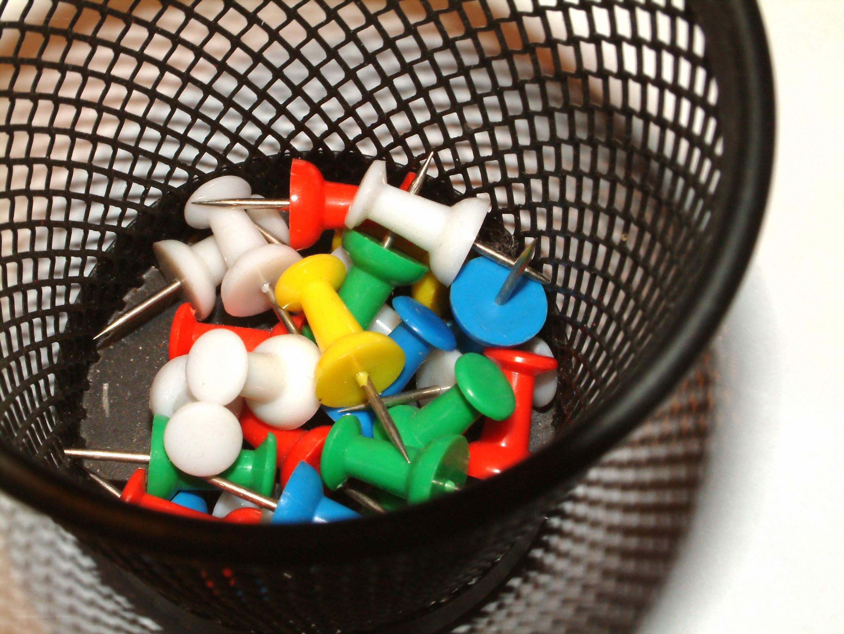 colorful push pins in a holder