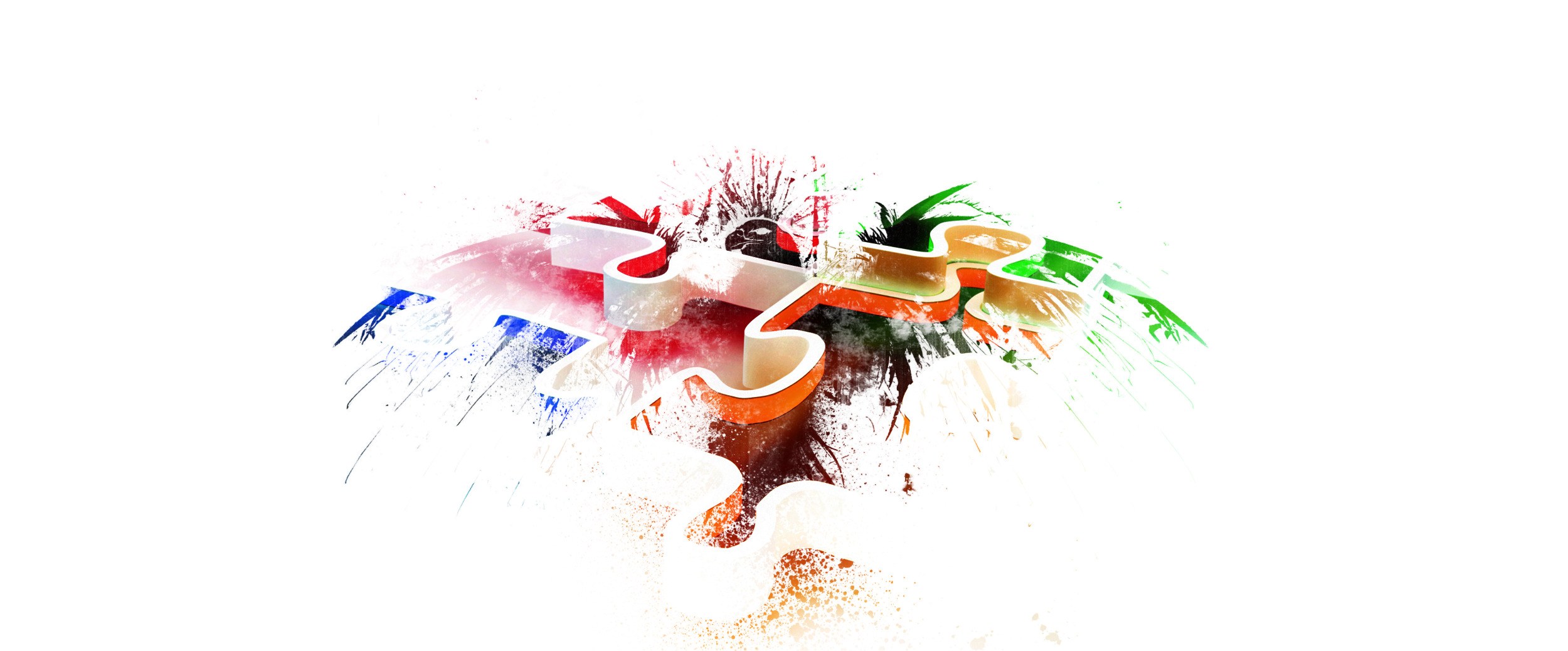 colorful puzzle piece explosion