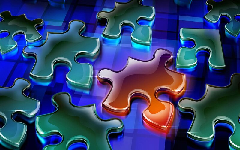 Colorful Puzzle Pieces — Blue, Abstract, 3d Render, Light