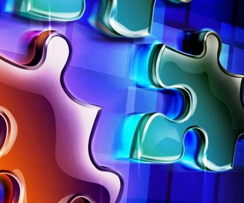 Colorful Puzzle Pieces — Blue, Vibrant, Digital Art, Light