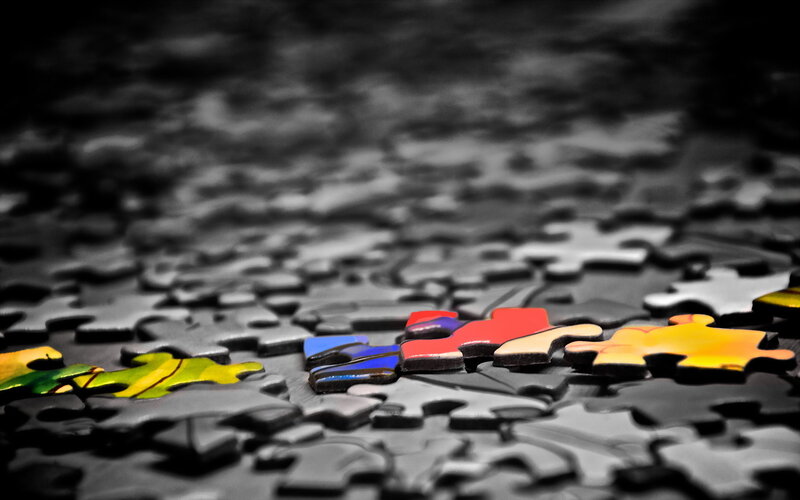 Colorful Puzzle Pieces — Red, Dramatic