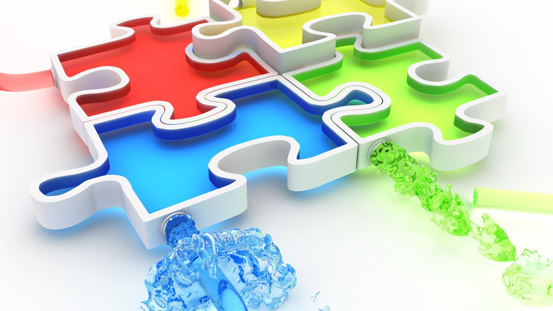 colorful puzzle pieces with liquid